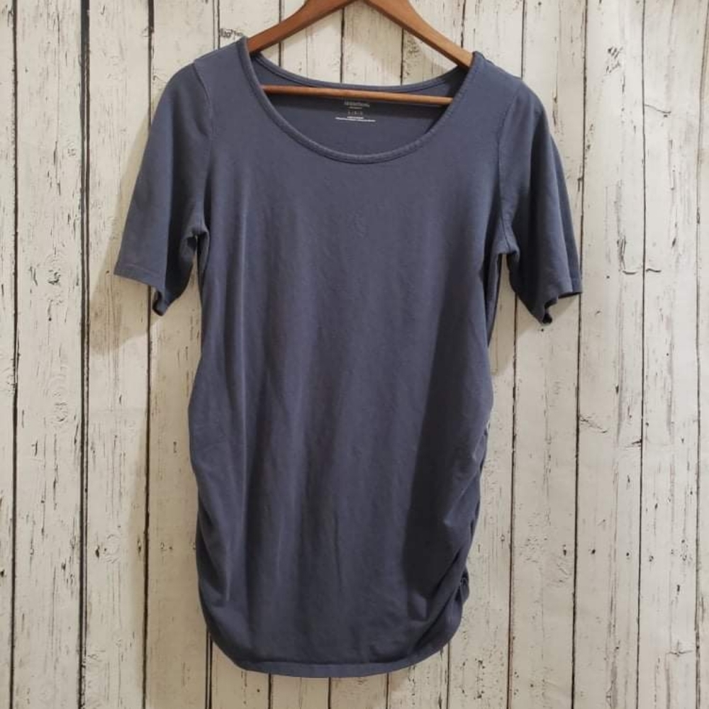 (LG) Motherhood Maternity T-Shirt | Blue with Ruched Sides | Regular Sleeves
